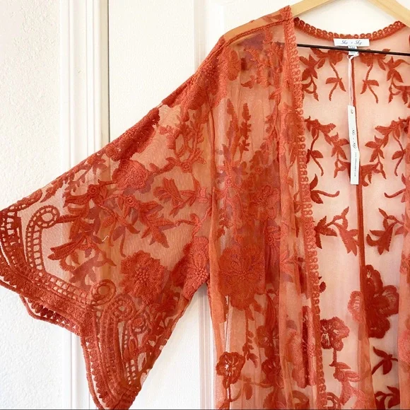 NWT SHE & SKY sheer lace brick duster - Picture 9 of 10